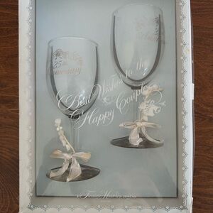 Vintage Treasured Words 25th Anniversary Wine Glass Set Best Wishes Happy Couple
